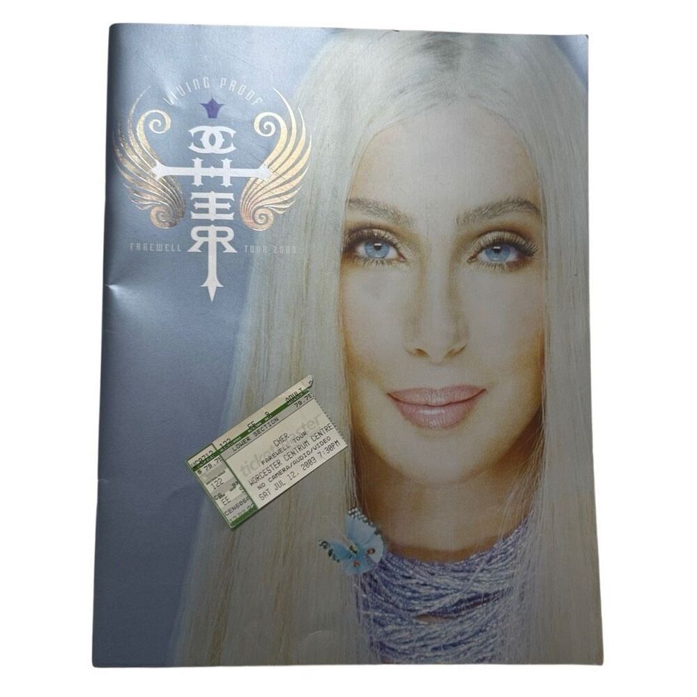 Cher Living Proof Farewell Tour Program July 2003 Photo Book 12” X 16” & Ticket